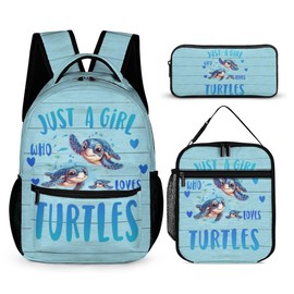 ZCJB-WSRY Sea Turtle Backpack with Lunch Box & Pencil Case, 16 Inch Cute Sea Turtle Themed Bookbag, Adjustable Lightweight Large Capacity, Colorful Backpack Set for Kids Girls Boys School