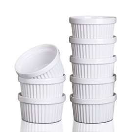 8 Oz Ceramic Ramekins Set of 8, Porcelain Creme Brulee Souffle Ramekins for Baking, Pudding Custard Cups, Dipping Sauces, Dishwasher and Oven Safe