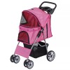 HomGarden Pet Stroller Cat Dog Cage 4 Wheels Foldable Carrier Cart Pink