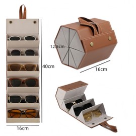 Ai-OUMLEEF Glasses Organiser,6 Slots Sunglasses Organizer Box, Foldable Glasses Storage Case for Glasses, Eye wear Holder, Hanging Sunglasses Display Box for men women(Brown)