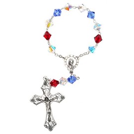 USA American Pride One Decade POCKET Rosary (Red, White & Blue) made with Austrian Crystals - Communion, Confirmation, Veteran's Day, Christmas, more