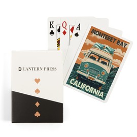 Monterey Bay, California, Letterpress, Camper Van (52 Playing Cards, Poker Size Card Deck with Jokers)