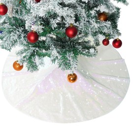 Christmas Tree Skirt 50" Round Sparkly Iridescent Sequin Fall Large Ornaments Xmas New Years Party Decorations