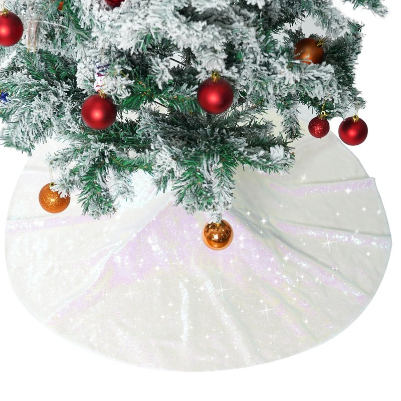 Christmas Tree Skirt 50" Round Sparkly Iridescent Sequin Fall Large