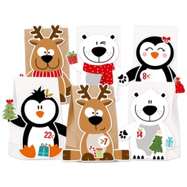 KuschelICH Advent Calendar for Filling Polar Bear Reindeer Penguin - with Stickers to Design and DIY - Reusable (X-Mas-Friends)