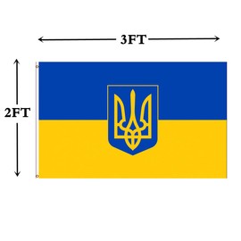 ANCONINE Ukraine Flag Ukrainian with Trident Flag 2x3 FT, Ukrainian Flags with 2 Brass Grommets,Sturdy Double Stitched and Premium Polyester. (2x3)