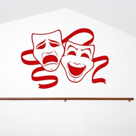 Two Theatrical Masks Vinyl Wall Decal – Drama & Comedy Theater Wall Art, Classic Performing Arts Symbol Sticker, Acting Studio or Home Decor (3571ig)