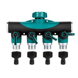 NUZAMAS 4 Way Hose Splitter 4-Way Hose Connectors With Shut Off Valves, 3/4" Tap & Outlets, Use Up To 4 Hoses At Once and 4 Quick Connectors Adaptors