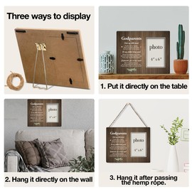 Dumyum 8x10 Picture Frame Wooden Photo Frame for Godparents Gifts, 4x6 Inches, Country Style, Desktop & Wall Decoration, Polychrome