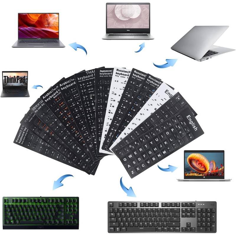 3 Pack Universal Russian Keyboard Stickers (6-in-1), Cyrillic Keyboard Letter