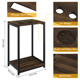 smusei Pool Cue Rack Wood Billiard Stick Holder Pool Table Accessories for Billiard Room Game Room Club Holds 6 Cues, Floor Stand, Deep Brown