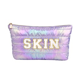 Hiroyuki Iridescent Makeup Bag, 14 inches Cosmetic Bag, Large Capacity Travel Pouch (Skin, purple)