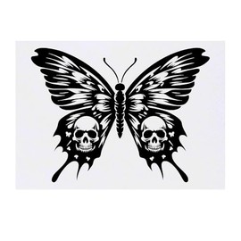 'Butterfly With Skull Wings' Temporary Tattoo - Water Resistant, Skin-Safe, Non-Toxic Transfer (TO00076151)