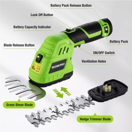 WORKPRO 12V 2-in-1 Cordless Grass Shear Shrubbery Trimmer Handheld Hedge Trimmer
