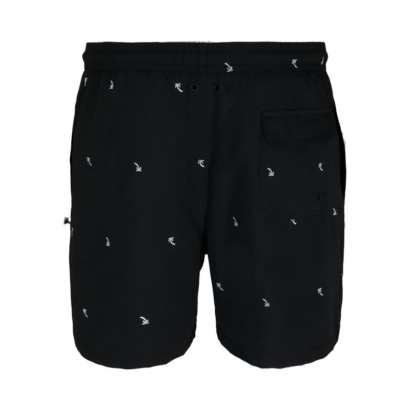 Urban Classics Men's Embroidery Swim Shorts Swimming Trunks, Black/Palm Tree