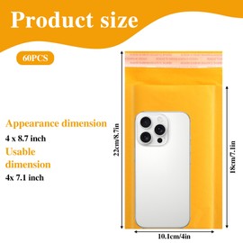 Bubble Mailers, 5 x 7 Inch 60 Pack Self Seal Padded Envelopes for Packaging, Strong Adhesion Yellow Envelope with Peel-N-Seal, Bubble Mailers Bulk for Jewelry Makeup Supplies