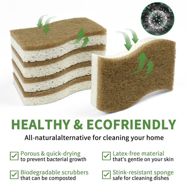 KICKLEEN 9 Pack Biodegradable Natural Kitchen Sponge - Compostable Cellulose