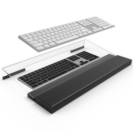 Kovesayi Acrylic Keyboard Stand with Ergonomic PU Leather Wrist Rest & Storage – Adjustable Tilted Riser for All Sized Keyboards, Office & Home Desk Organizer, Clear