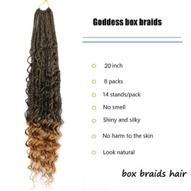 20 inch Goddess Box Braids Crochet Hair for Black Women Boho Box Braids 8 Packs Crochet Box Braids Curly Ends Crochet Hair Pre-looped Synthetic Braiding Hair Extension T27