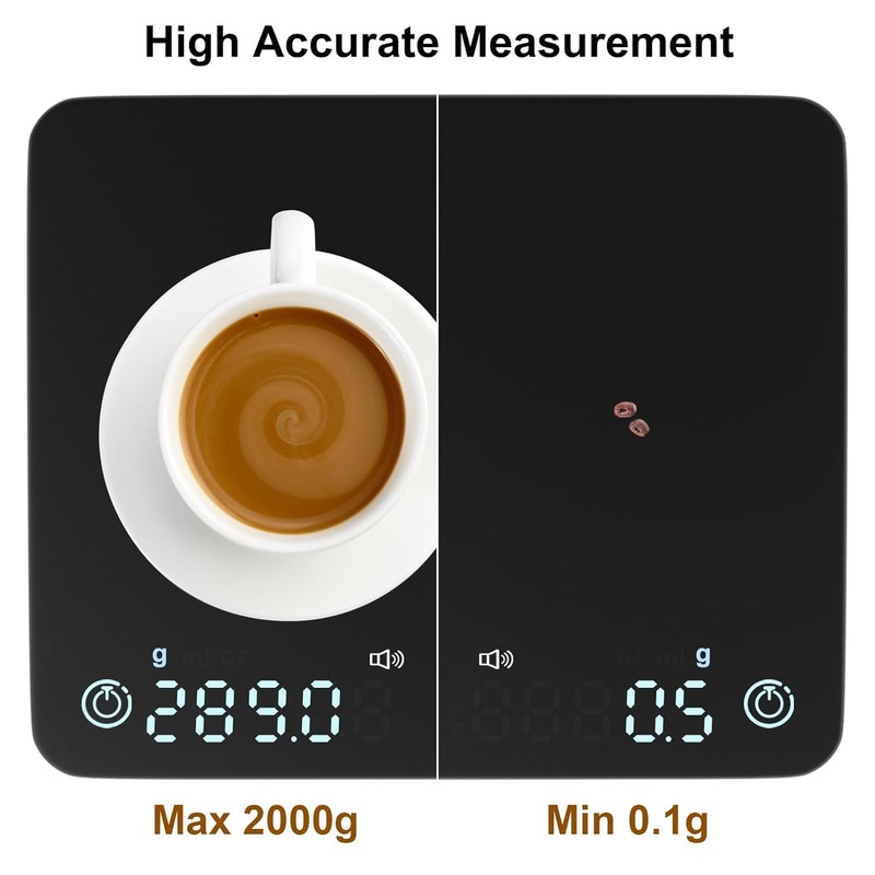 HUAJUN Mini-Kaffeewaage mit Timer und USB-Ladegerät, 2 kg/0,1 g, Espressowaage,