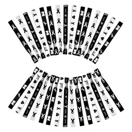 WANDIC Black Ribbon Bracelets, 30 Pcs 5 Styles Classic Melanoma Awareness Wristbands Adjustable Polyester Wrist Bands for Mourning Remembrance Day, 6.89 * 0.59in, Polyester, no Gemstone