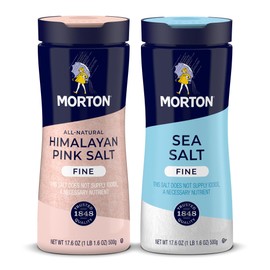 Morton Shaker Set - Fine Sea Salt (17.6 oz) & Fine Himalayan Pink Salt (17.6 oz), 2-Pack, All-Natural, Perfect for Baking, Blending & Cooking