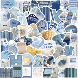 60PCS Aesthetic Stickers Blue Stickers Pack, Y2K Aesthetic Stickers for Water Bottles Laptop Journaling Scrapbook Eikecy Vinyl Waterproof Vintage Stickers for Adults Teens