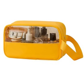 Taysis Translucent Makeup Bag, TSA Approved Toiletry Bag for Travel, PVC and PU Waterproof Travel Pouch with Zipper for Men and Women Carry-on Travel Essentials Cosmetic Bag (Yellow)
