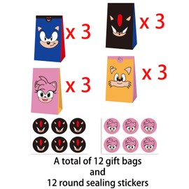 12 Pcs Sonic Party Bags for Girls Boys, Sonic Birthday Gift Party Bags for Kids, Sonic Birthday Party Supplies for Boys Girls