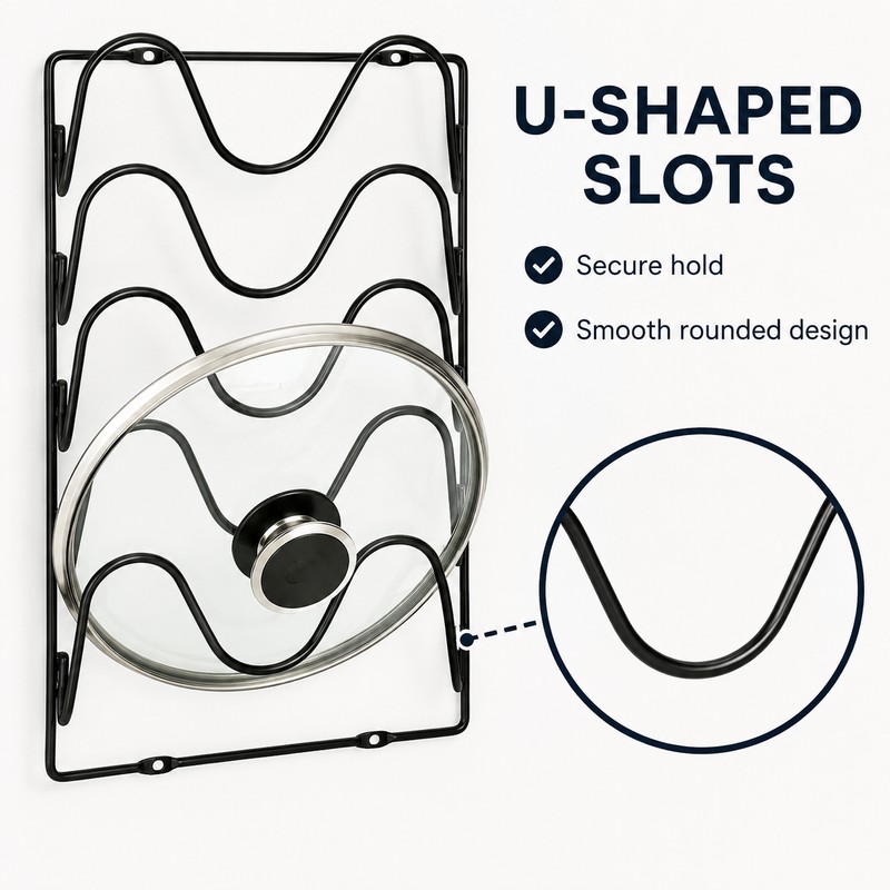 5-Tier Wall Mounted Pot Lid Organizer – Space-Saving Kitchen Storage