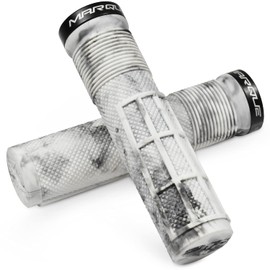 MARQUE Race Mountain Bike Handlebar Grips – Single Lock-On Ring Collar MTB and BMX Bicycle Handle Bar with Non-Slip Grip, Knurly Gritty Pattern and Half Waffle Pattern (Marble)