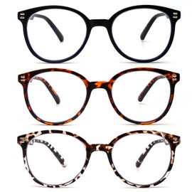 KoKoBin 3 Pack Retro Round Reading Glasses Blue Light Blocking Comfortable Readers With Spring Hinges for Men and Women +1.50