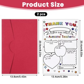 XLIUAX 2Pcs Thank You Card for Teacher, Cute Teacher Appreciation Card Gifts, Funny Fill in The Blank Thank You Cards for Teachers from Students School