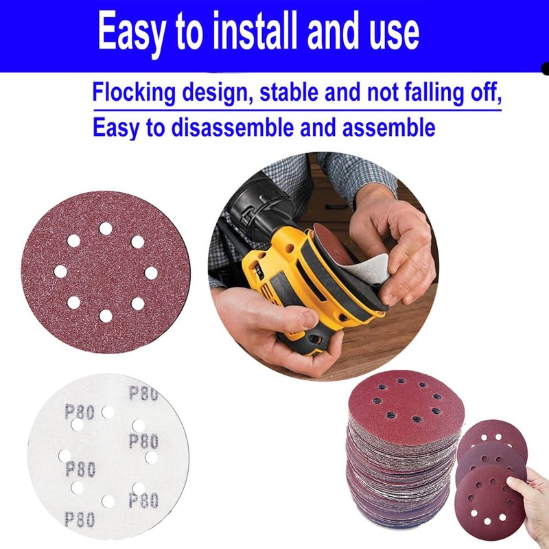 Nutabevr Set of 80 Velcro Sandpaper, 8 Holes, Random Orbital