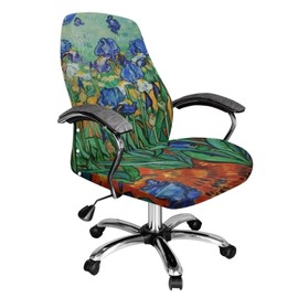 CREAMIC Blue Floral Chair Covers Computer Office Chair Cover Protective Stretch Decorative Fabric Cover Standard Size Easy to Install Seat Cushion Split Protectors L