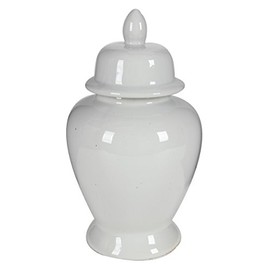 Benzara, White BM165656 Decorative Porcelain Ginger Jar with Lidded Top, Medium