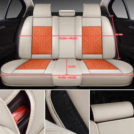 GXT Bench Seat Cover, Premium Faux Leather Bench Seat Covers for Trucks - Universal Fit for Most Sedans SUV Pick-up Truck, Durable for Long Lasting Protection(White and Orange)