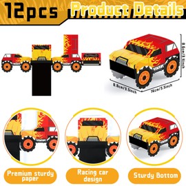 12 PCS Monster Truck Birthday Gift Boxes Race Car Truck Party Treat Boxes for Monster Truck Birthday Decoration Truck Party Food Box Tray Table Centerpiece for Kids Racing Car Birthday Party Supplies