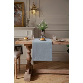 ZeeMart Burlap Style Farmhouse Table Runners 108 Inches Long, Dusty Blue Rustic Woven Dining Table Runner for Everyday Use, 14x108 Inches, Light Dusty Blue