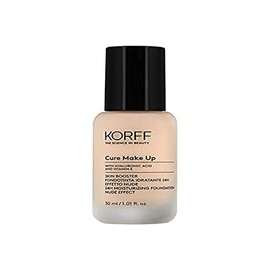 Korff Skin Booster feuchtigkeitsspendende Foundation 24h, Nude-Effekt mit Hyaluronsäure und Vitamin E, dünne und seidige Textur, niedrige Abdeckung, Nude 03, 30 ml