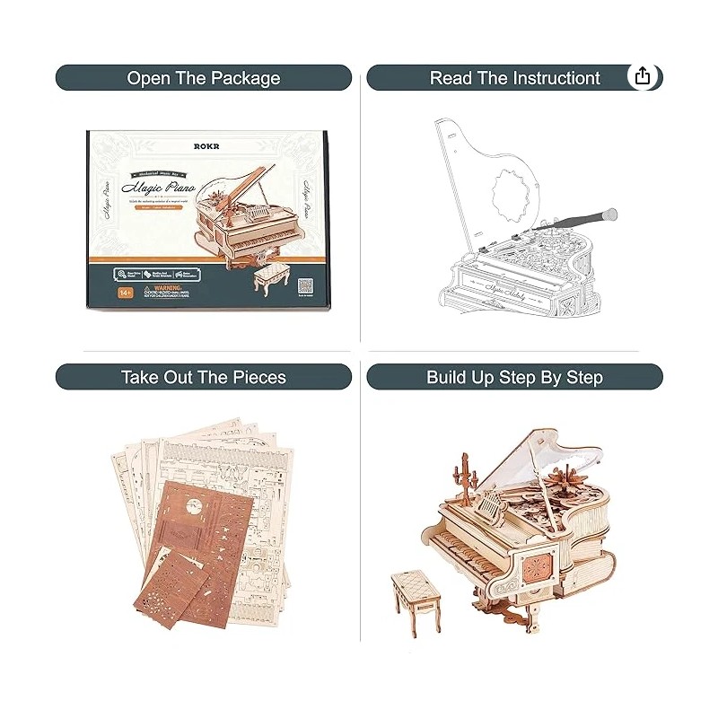 ROKR Magic Piano Music Box 3D Wooden Puzzle Mechanical Model