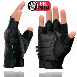 Milwaukee Leather SH462 Men's Black Leather Gel Palm Fingerless Motorcycle Hand Gloves W/Soft and Stylish ‘Knuckle Pads’ - Large
