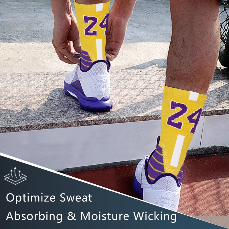 LSUDFHE Basketball Socks with Number, Cushioned Athletic Sports Crew Socks