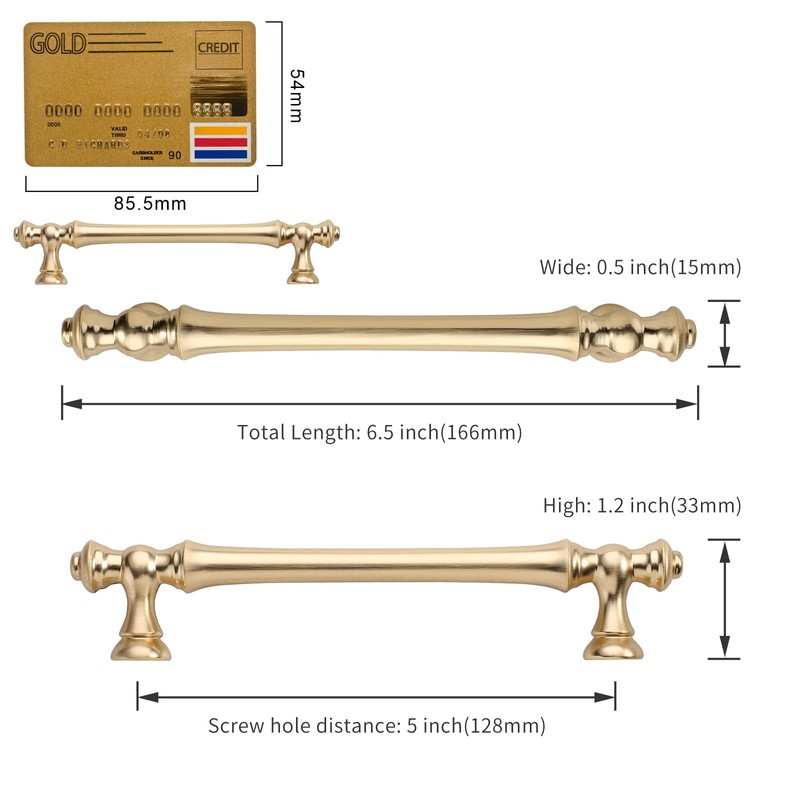 Amerdeco 6 Pack Brushed Brass Cabinet Pulls 128mm Hole Center