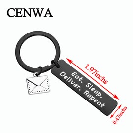 CENWA Mailman Gift Mail Carrier Keychain Postal Worker Gift Postman Gift Eat Sleep Deliver Repeat Keychian Thank You Gift for Postal Worker (Deliver Repeat Black)