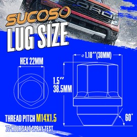 14x1.5 OEM Factory Style Large Acorn Seat Wheel Lug Nuts, 20 PCS M14x1.5 Closed End One-Piece Lugnuts for Grand Cherokee/Wrangler/Mustang/Camaro/RAM 1500