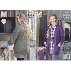 King Cole Ladies DK Knitting Pattern Cabled Jacket with Long or Wide Sleeves (5791), Multi, 32'' - 50'' 91cm - 127cm