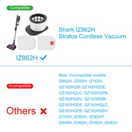 6 Pack Filter Replacement for Shark IZ862H Stratos Cordless Vacuum, Compatible with Shark IZ862H Upright Vacuum Include 2 Foam Filter + 2 Felt Filters Kit, White