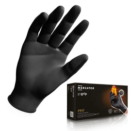 Mercator GoGrip Nitrile Gloves, Black, Disposable Gloves, Powder-Free Disposable Gloves, Size: M - Pack of 50, latex-free, 2 x thicker nitrile gloves, diamond texture