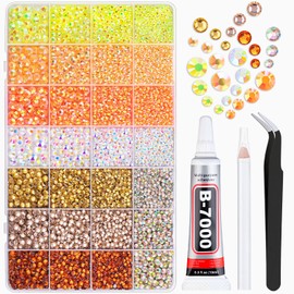 TINKRSTUFF 20000Pcs Yellow Rhinestones for Bedazzling with 1Pcs B7000 Jewelry Glue, Resin Rhinestones for Crafting Crafts DIY, Bedazzler Kit Gems for Clothing Shoes Tumblers Nail Art Assorted Size 3/4/5/6mm